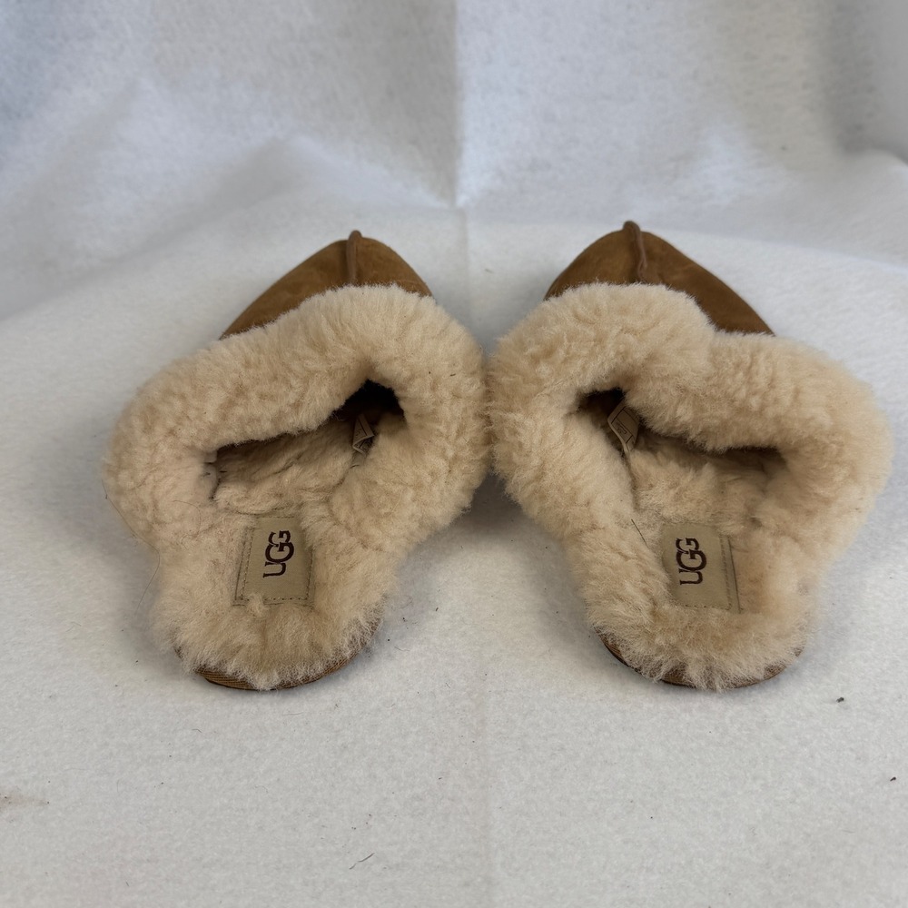 UGG Women Sheepskin Shearling Lined Slippers Slides Tan Size 6 EU 37 - Picture 8 of 11